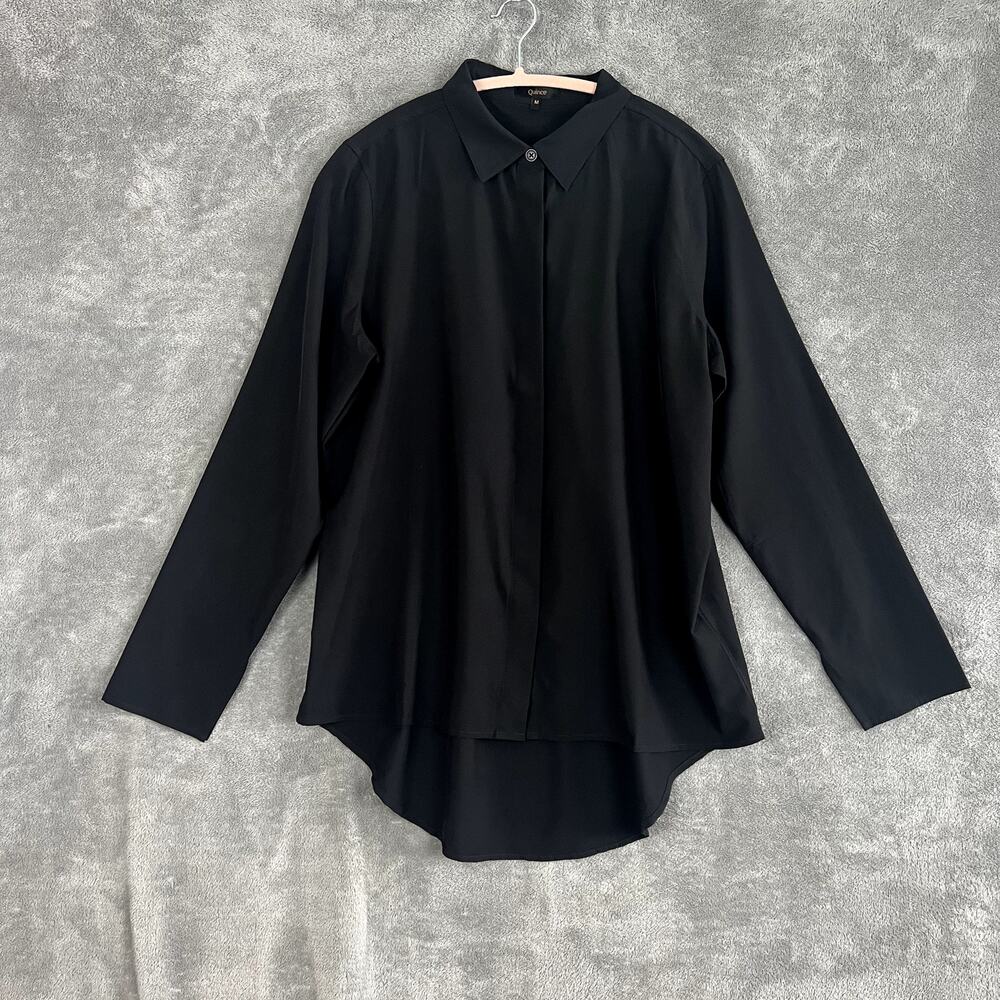 Quince Silky Button Down Blouse Womens M Black Minimalist Flowy